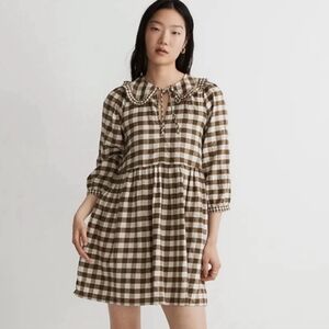 Madewell Gingham Collared Puff-Sleeve Mini Dress - Small